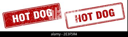 hot dog square stamp. hot dog grunge sign set Stock Vector