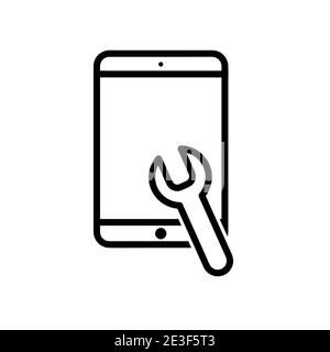 Mobile phone repair flat icon. Pictogram for web. Line stroke. Isolated on white background. Vector eps10 Stock Photo