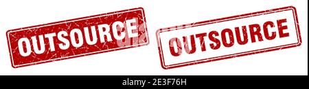 outsource square stamp. outsource grunge sign set Stock Vector