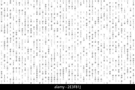 Binary background. Falling digits on white backdrop. Matrix effect with falling numbers. Digital data stream. Random binary code. Vector Stock Vector