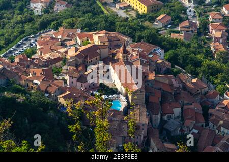 Aerial view of the town of Maratea on the Tyrrhenian coast of Basilicata and famous tourist destination, Italy Stock Photo