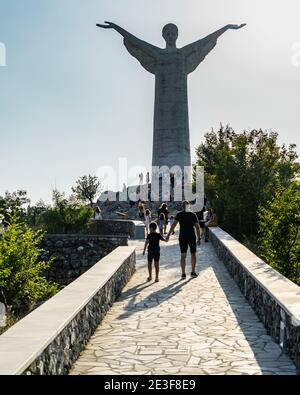 Maratea, Basilica, August 2020 – The imposing statue of Christ the Redeemer located on the top of Monte San Biagio an popular tourist landmark Stock Photo