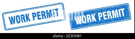 work permit square stamp. work permit grunge sign set Stock Vector