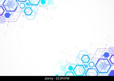 Abstract hexagonal background with waves. Hexagonal molecular structures. Futuristic technology background in science style. Graphic hex background Stock Photo