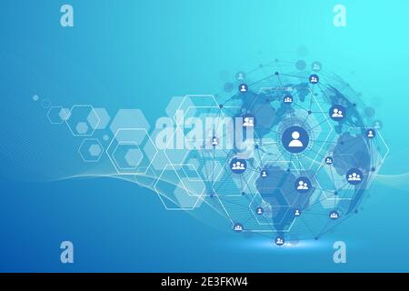 Global network connections with points and lines. Wireframe background. Abstract connection structure. Polygonal space background, illustration Stock Photo