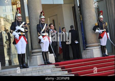 French president Nicolas Sarkozy attends Lebanese President Michel Sleiman at the Elysee palace in Paris, France on March 16, 2009. Photo by Abd Rabbo-Mousse//ABACAPRESS.COM Stock Photo