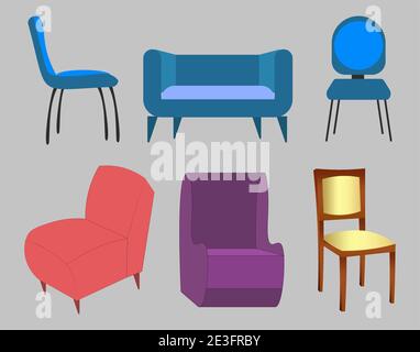 Colorful chairs set illustration stylish design Stock Vector