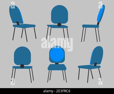 Chair in different positions. Chair interior set in different situations. Stock Vector