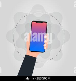 Mobile phone in hand. Human hand holding mobile phone Stock Vector