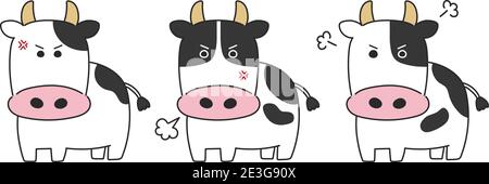 Set of angry cattle. Vector illustration of a comic book design. Stock Vector