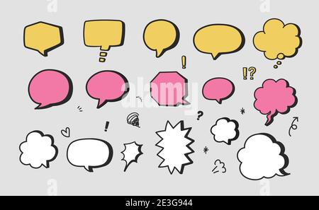 Set of colorful speech bubbles with symbols. Vector illustration of a comic book design. Stock Vector