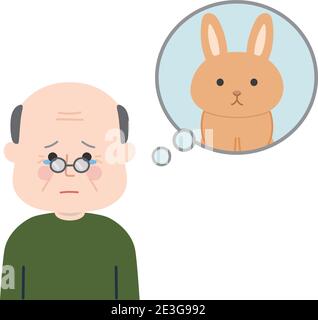 Elderly man dealing with the death of his pet rabbit. Vector illustration isolated on white background. Stock Vector