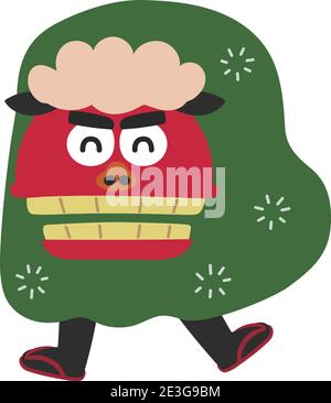 Laughing and Dancing Japanese lion character called Shishimai. Vector illustration isolated on white background. Stock Vector