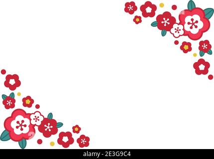 Frame made with plum blossoms. Vector illustration isolated on white background. Stock Vector