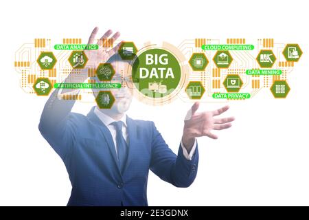 Big data concept with the businessman pressing virtual button Stock Photo