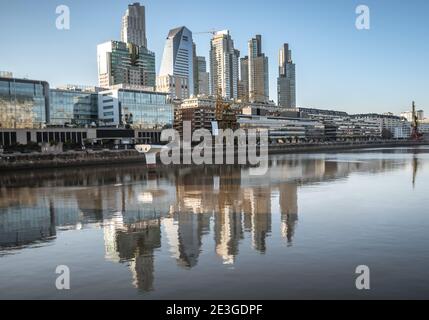 The new city and the river in Puerto Madero, Buenos Aires. Stock Photo