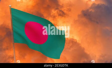 Bangladesh flag on pole. Dramatic background. National flag of Bangladesh Stock Photo