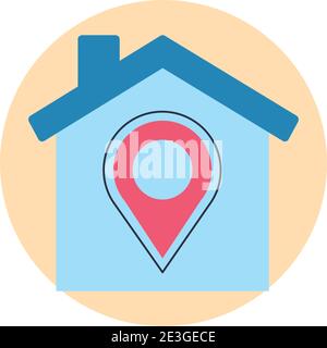 stay at home, house with pin location, covid19 prevention vector illustration design Stock Vector