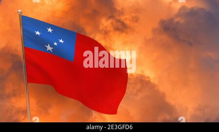 Samoa flag on pole. Dramatic background. National flag of Samoa Stock Photo