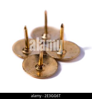 Closeup metal tacks isolated on a white background. Office concept Stock Photo