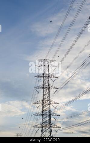 Hight Voltage Pole and the Blue Sky with Clouds Stock Photo - Alamy