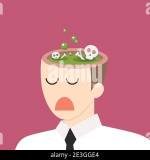 Toxic idea in businessman head. Negative thinking concept. Vector illustration Stock Vector