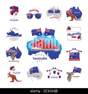 collection of happy australia day icons vector illustration design Stock Vector