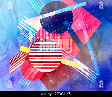 Abstract geometric watercolor retro background with bright objects. Sample design for a website or cover Stock Photo