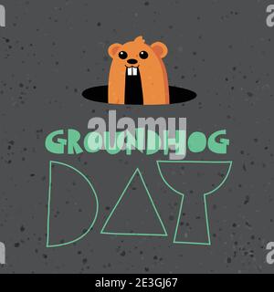 vector card for groundhog day, february second holiday, fluffy groundhog from the burrow predicts the weather, groundhog shadow Stock Vector