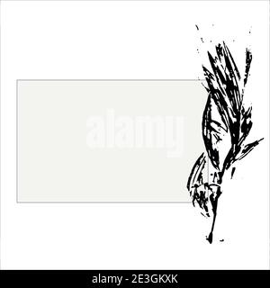 Abstract grey background with black frame for text with ink black abstract branch of leaves prints. Vector. Quote text info design. Template. Stock Vector