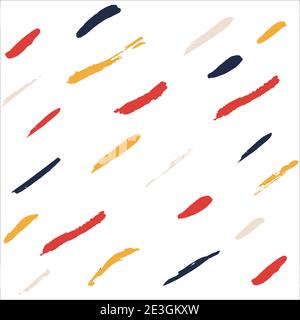 Abstract white background with colored red, blue, yellow, beige ink brush. Vector illustration. Template for social networks stories and posts. Stock Vector