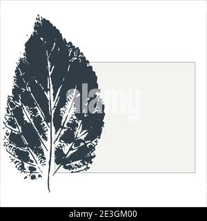 Abstract grey background with black frame for text with big dark blue abstract lleaves prints. Vector. Quote text info design. Template for social net Stock Vector