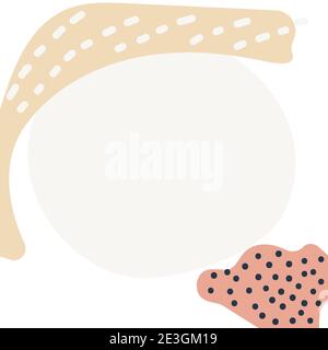 Beige round space for text on an abstract background. Abstract forms and dotted line on a white background. Handdrawn Vector. Quote text info design. Stock Vector