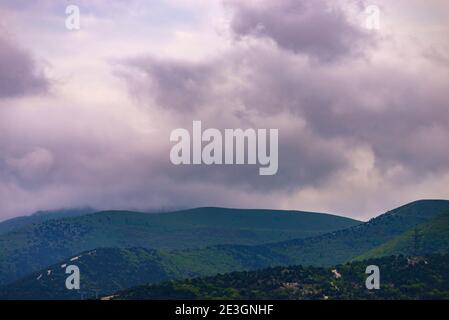 Dark storm clouds sky. Dark ominous grey storm clouds. Stock Photo