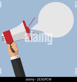 Hand holding a megaphone with a speech bubble Stock Vector