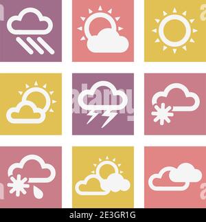 Illustration of Weather Icons in Flat Design Style. Stock Vector