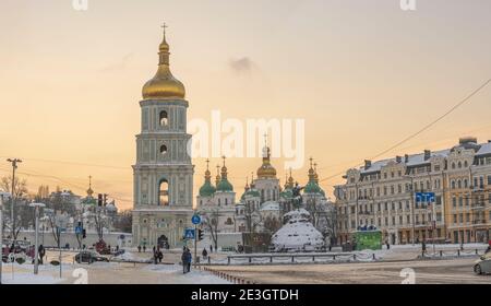 Winter sunset view on St. Sophia Cathedral in Kiev, Ukraine Stock Photo
