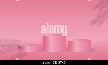 3d pink vector background with podium and views pink walls. minimal 3d abstract background. The stage for your product Stock Vector
