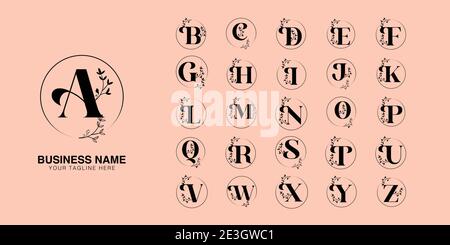 Floral SET A TO Z initial logo | initial based modern monogram logo, vector template image. luxury logotype logo, Feminine logo. typography logo Stock Vector
