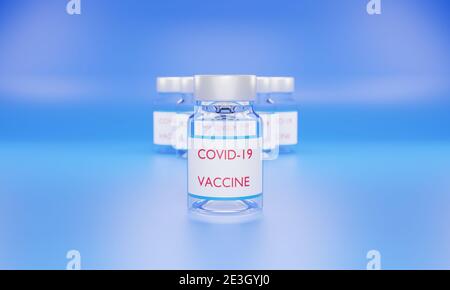 3d render of covid-19 vaccine vials.Illustration of a digital image for medicine. Stock Photo
