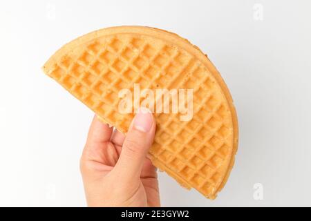 Waffles with cream on a white background Stock Photo