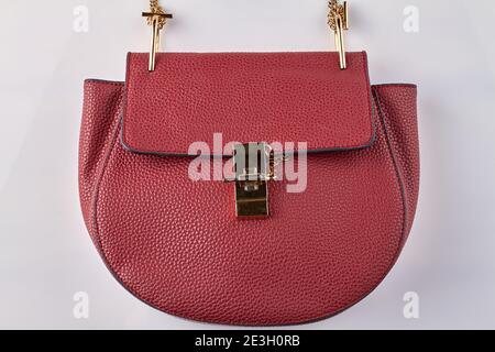 Close-up red leather purse. Stock Photo