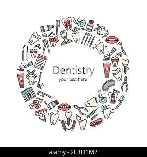Template with line dentistry icons. Dental flat vector elements. Stock Vector