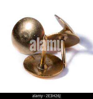 Closeup metal tacks isolated on a white background. Office concept Stock Photo
