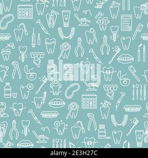 Seamless pattern with line dentistry icons. Dental flat vector elements. Stock Vector