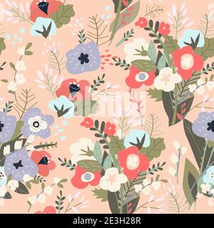 Seamless pattern of spring bouquets of flowers Stock Vector