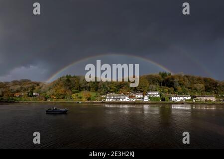 Rainbow over Lerryn; Cornwall; UK Stock Photo