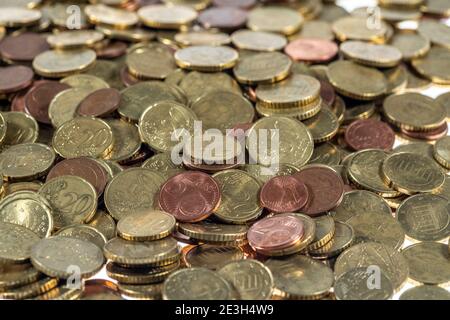 Coins, Euro coins, Cent coins, One cent, Two cent, Five cent, Ten cent, Twenty cent, Fifty cent, Money coins, Stock Photo