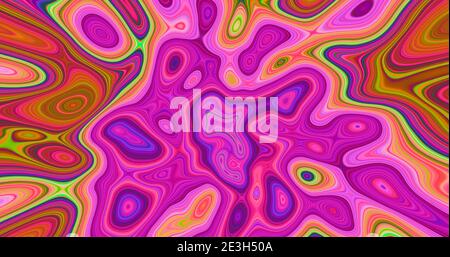 Wavy abstract design template, purple psychedelic background. Stock Photo