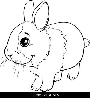 Black and white cartoon illustration of cute dwarf rabbit comic animal character coloring book page Stock Vector